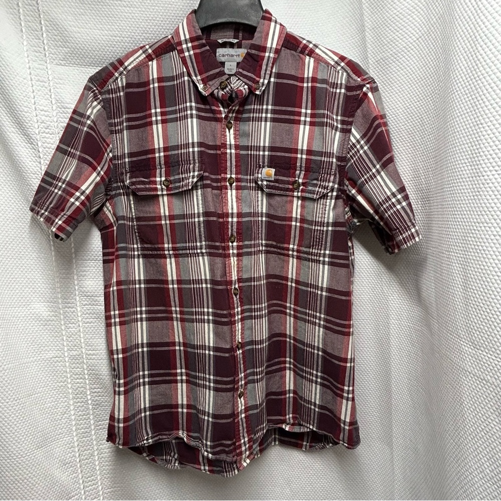 Carhartt Red and White Casual Button Down Shirt Large